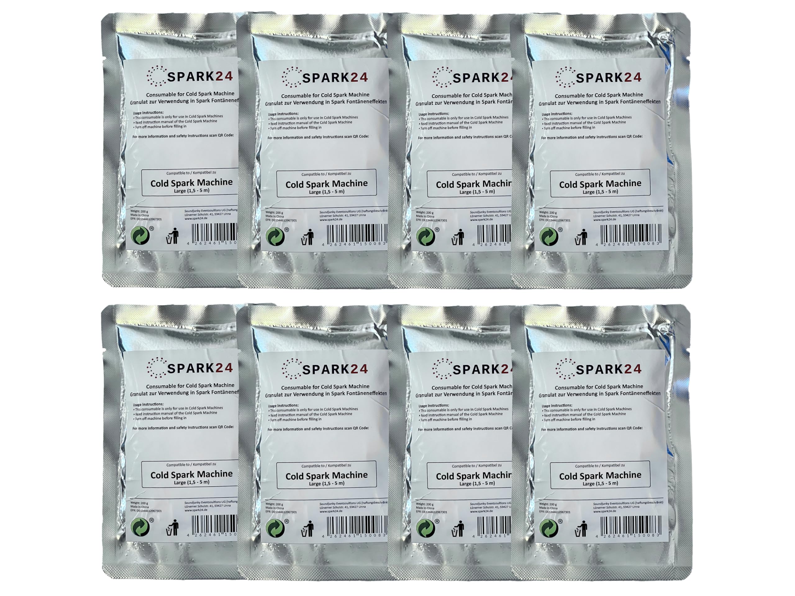 Lot de 8 Spark Granulés d'étincelles froides pour machine Cold Spark Scènes Effets