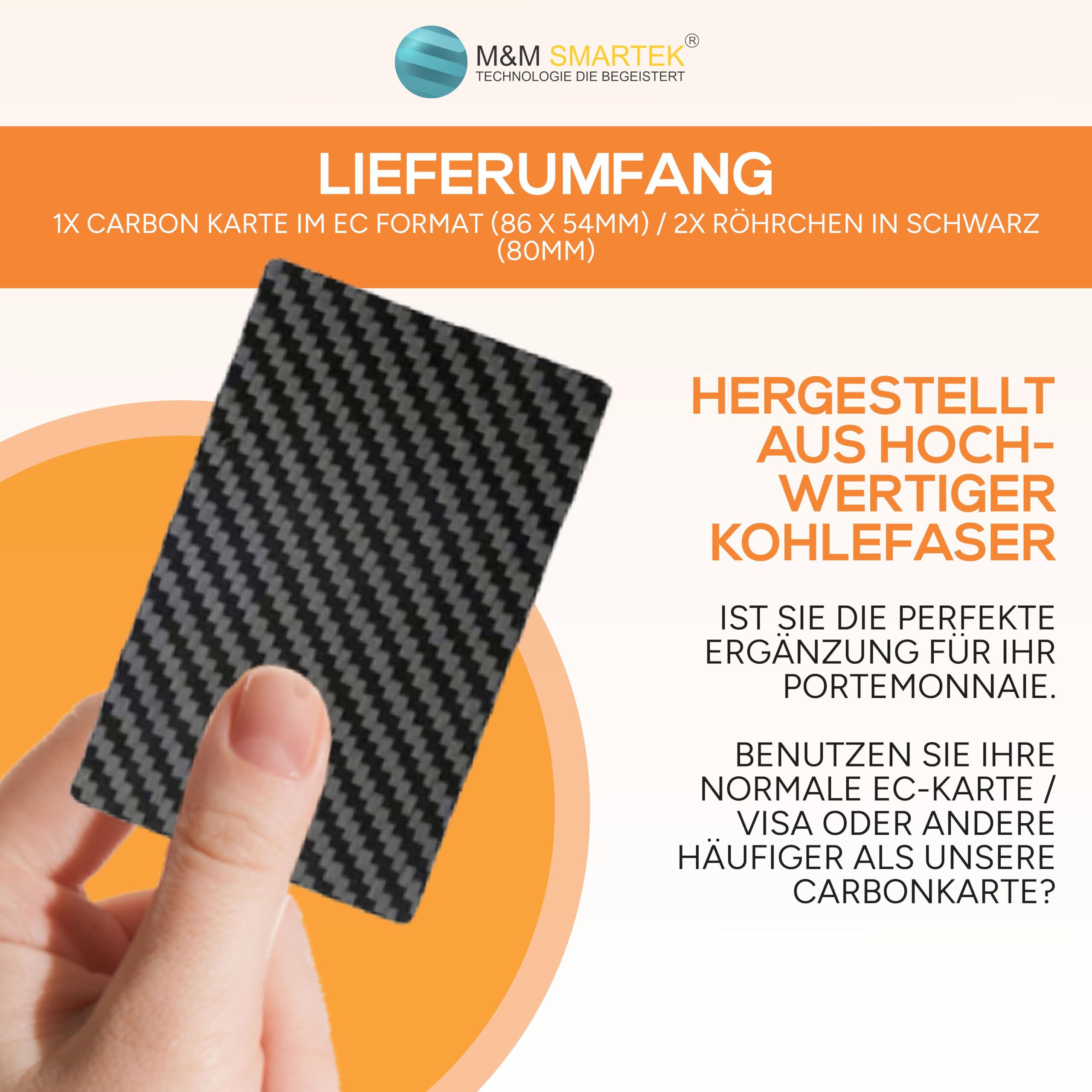 M&M SMARTEK Carbon Card w prawdziwym włóknie węglowym, format EC/karty kredytowej, 2 aluminiowe tuby