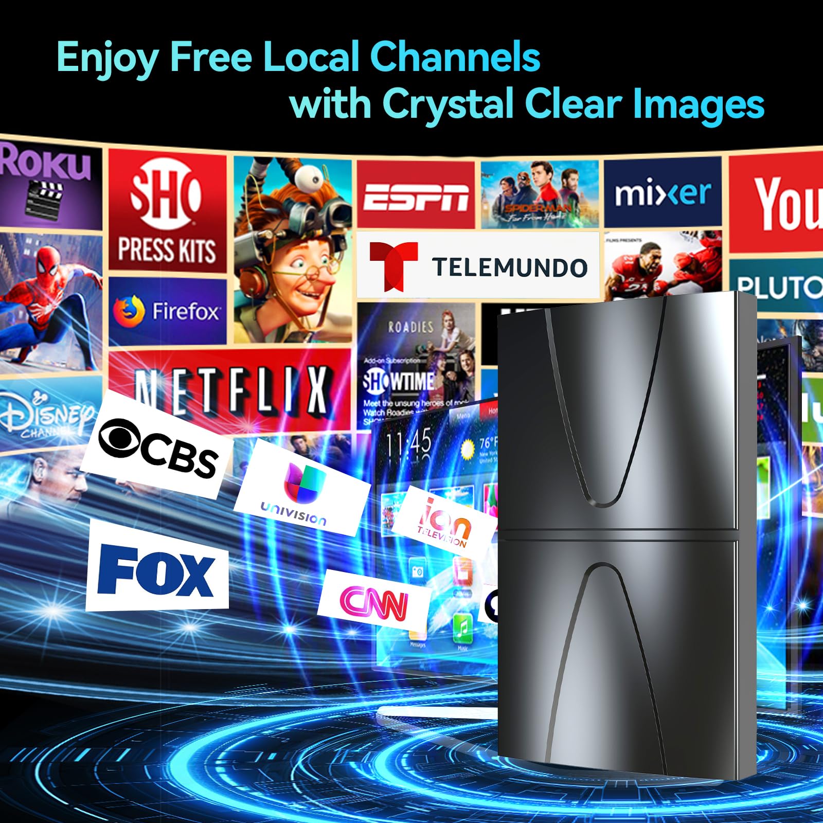 Antena de TV de alcance de más de 5000 millas, antena digital más fuerte 2026 para canales locales y todos los televisores inteligentes/antiguos, antena HDTV para interiores y exteriores con