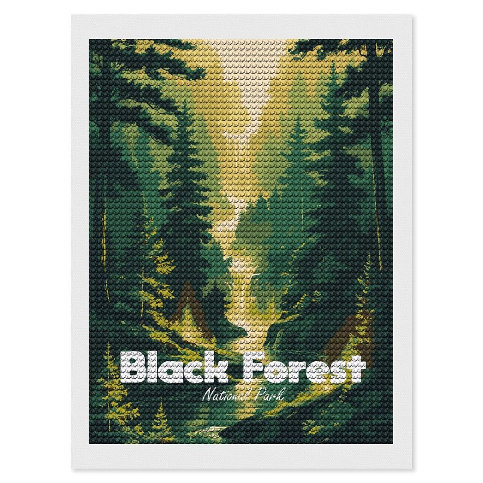 Junmoney Black Forest National Park Illustration Diamond Painting Canvas Set 12"x16", Boho Decor, for Craft Lovers, Easy Handmade Project, Holiday Gift Idea