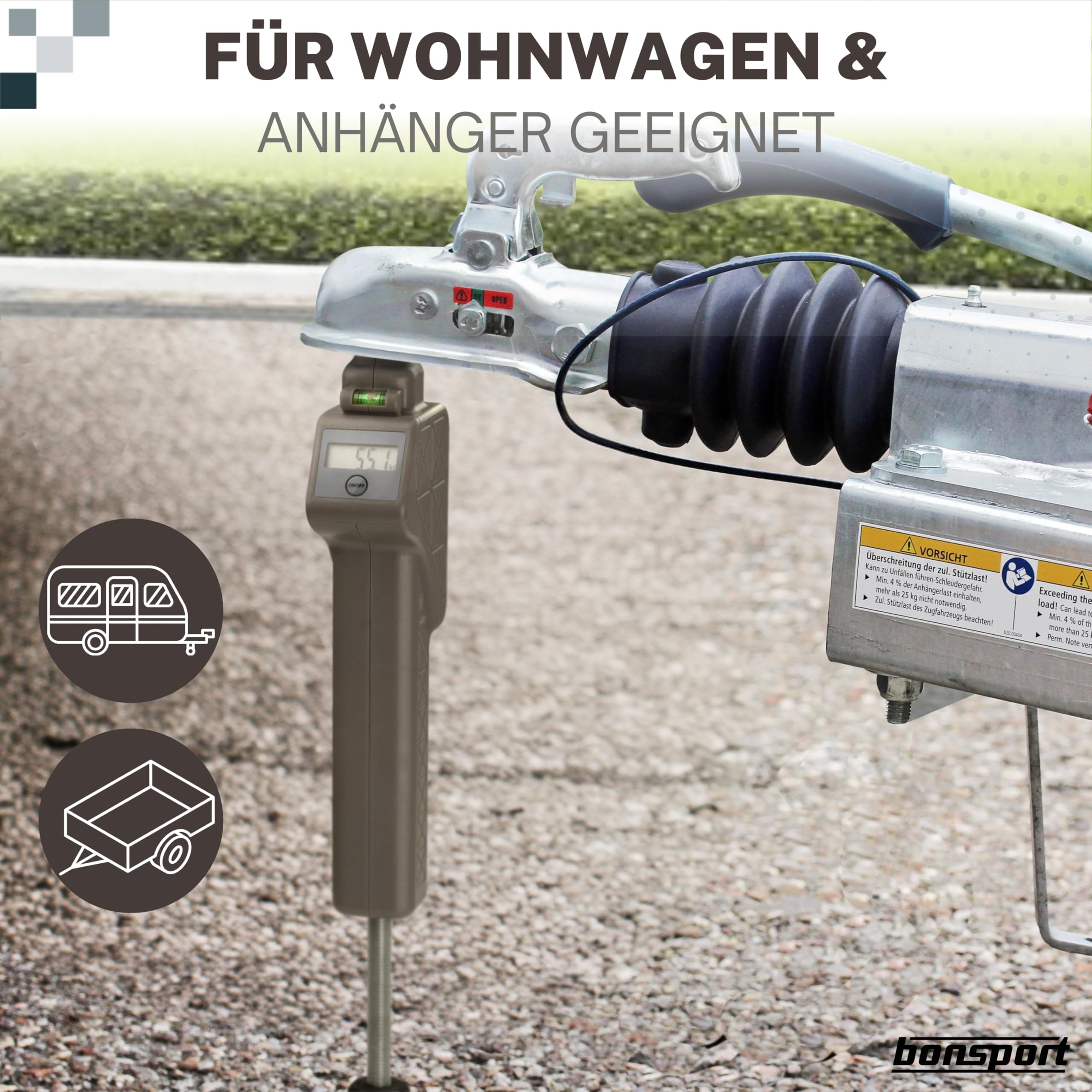 bonsport Stützlastwaage Digital für Wohnwagen & Anhänger - Deichselwaage bis 150 kg für Anhängerkupplung - Anhängerwaage.