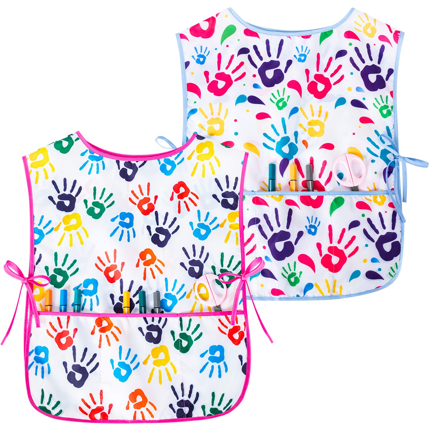 Fiodrimy - Juego de 2 delantales de pintura para niños, impermeables, sin mangas, con bolsillos para niños de 2 a 7 años