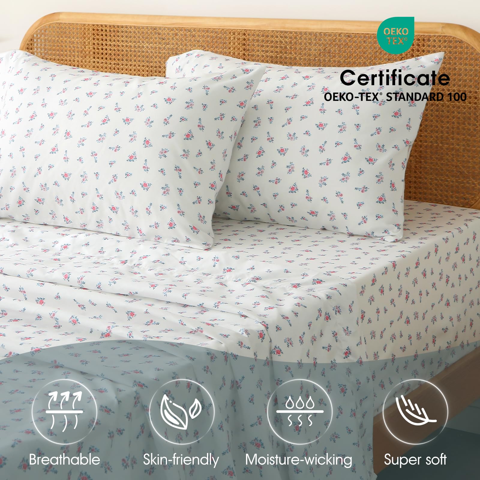 HYPREST Grey Black Sheets King,Deep Pocket Sheets, 1800 Thread Count Pattrn Bed Sheets Soft Breathable Cute Printed Boho Farmhouse Bed Sheets, Oeko-Tex Certificated- Up to 18 Inch: HYPREST Floral Sheets King, Pattern Soft Breathable Farmhouse 4pcs Bed Sheet Sets,18 inches Deep Pocket Sheets