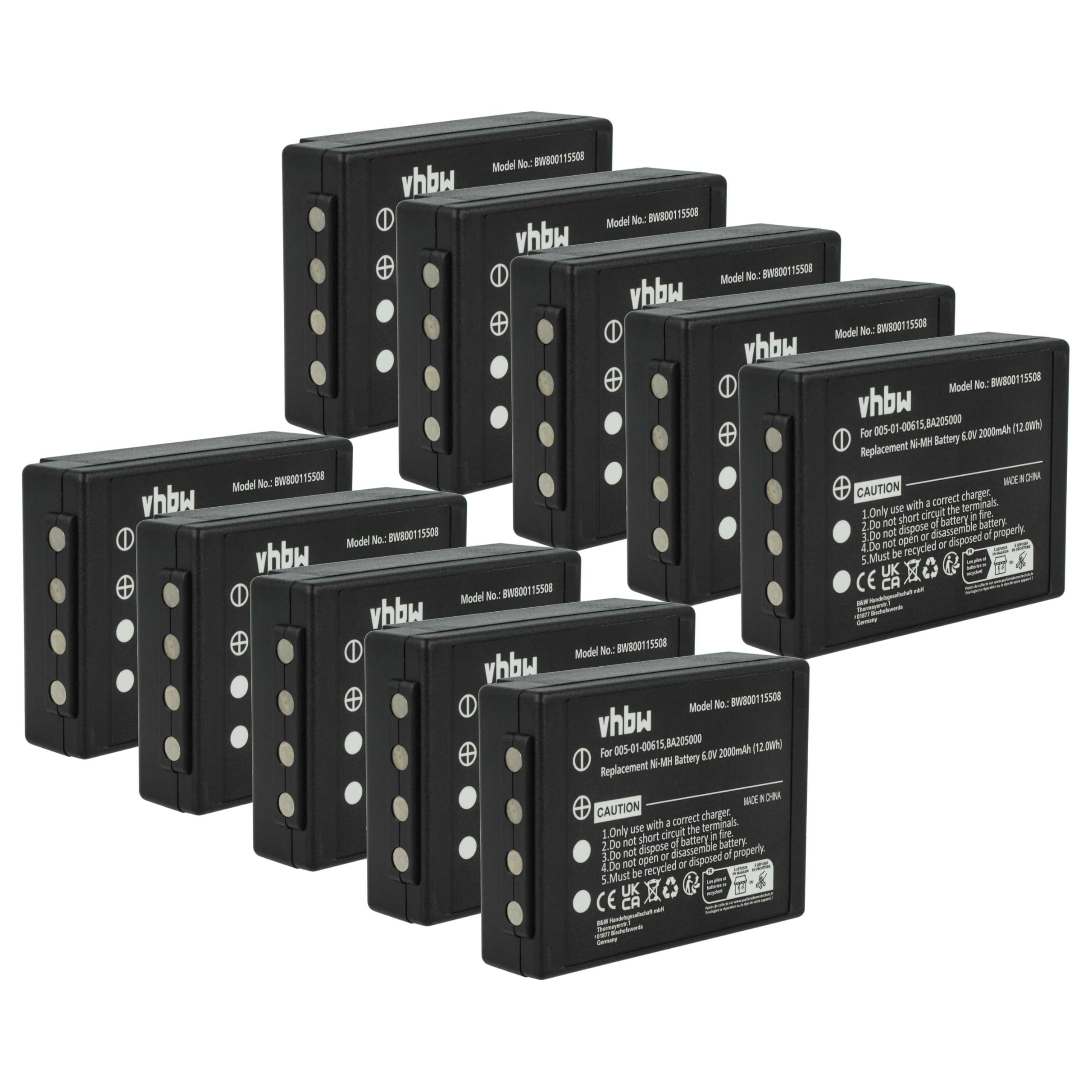 vhbw 10 x bateria kompatybilna z Putzmeister Linus 6, Technos przemysłowy pilot zdalnego sterowania (2000 mAh, 6 V, NiMH) - czarny