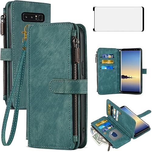 Asuwish Funda de teléfono para Samsung Galaxy Note 8, funda tipo cartera y protector de pantalla de vidrio templado, soporte para tarjetas de
