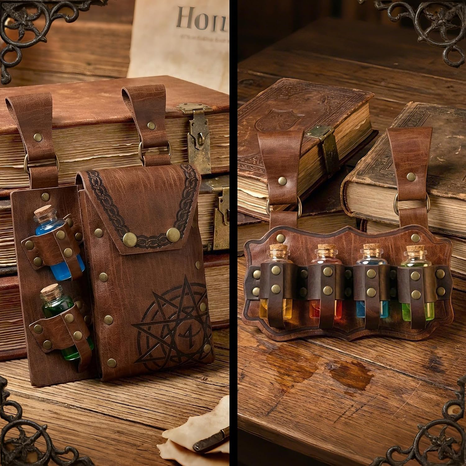 Renaissance Accessories Alchemy Belt Set - Medieval Belt with Embossed Pouch & Potion Bottles for Halloween Cosplay