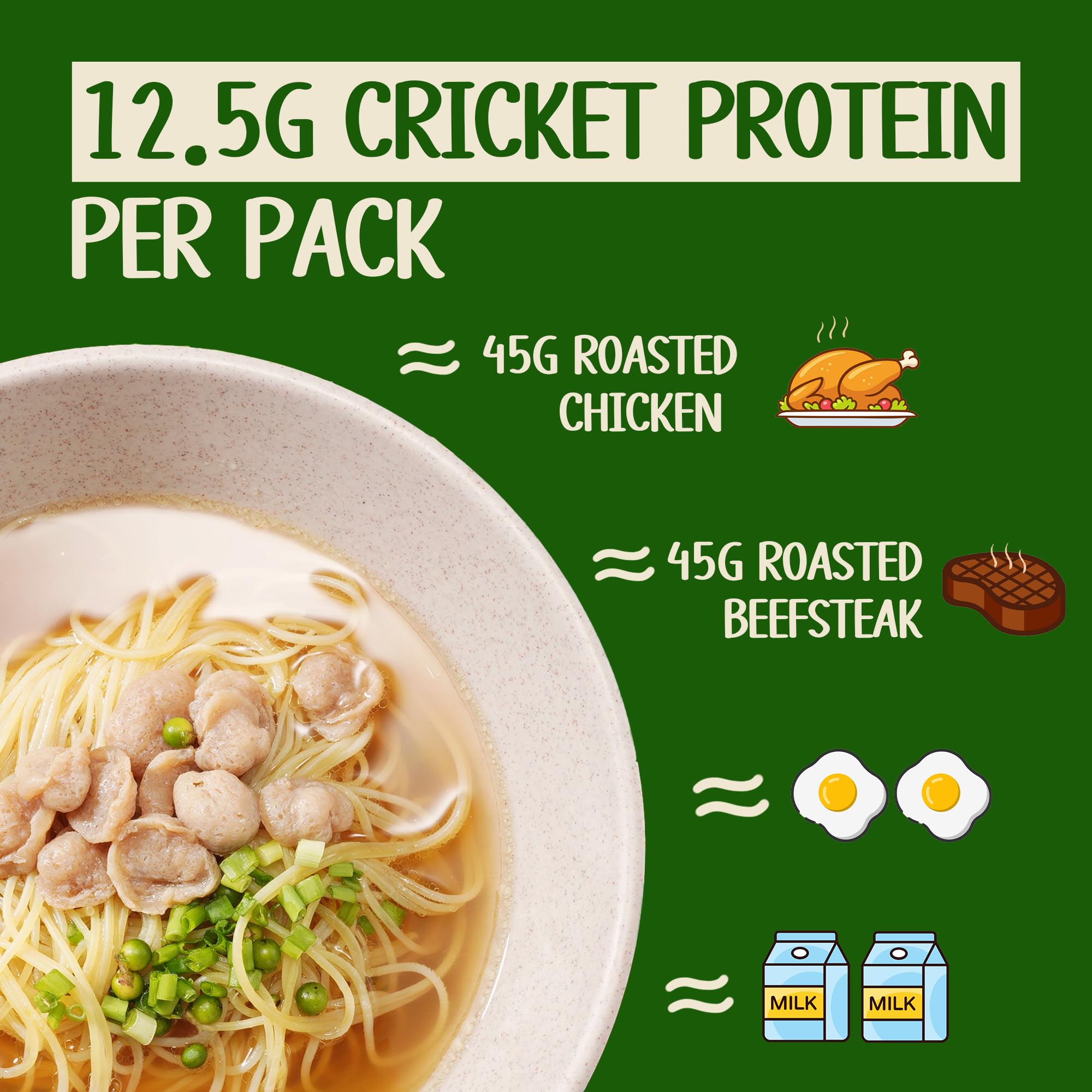 Rec Rec Protein Instant Ramen (3.56 oz Pack of 8) | Air-Dried Healthy Ramen Noodles with Cricket Protein 12.5g | Better Texture and Taste | Non-Fried, No Artificial Flavors Noodles | Variety 8-Pack: Truffle Cream, Green Peppercorn, Miso & Spicy Tantanmen