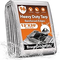 Yumatum 12x20FT 16 Mil Heavy Duty Waterproof Tarp - Reinforced Edges, Brass Grommets, UV/Tear Resistant for Camping, Boat, Roof (Silver/Black)