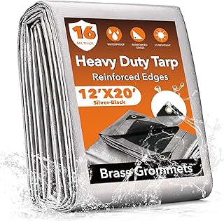 12x20FT Waterproof Tarp, Yumatum 16 Mil Heavy Duty Tarps with Reinforced...