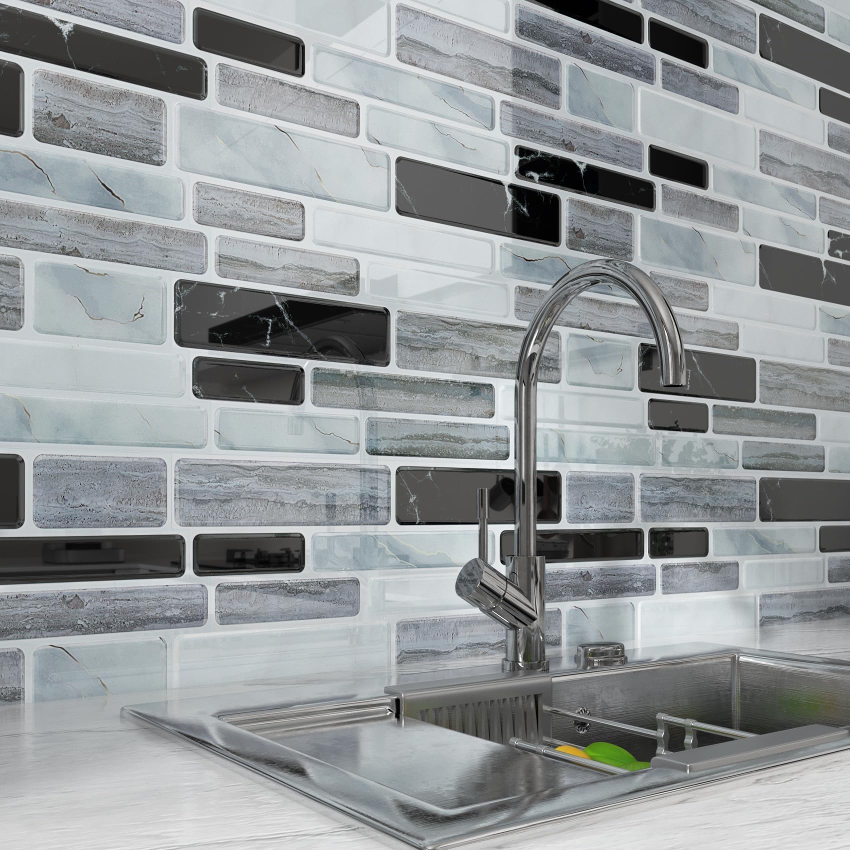 LaCheery 18 Pezzo Piastrelle Adesive Bagno Marmo Grigio Nero Mattonelle Adesive Muro 30.5cm x 30.5cm Piastrelle Adesivo Marmo Vinile Impermeabile Paraschizzi Cucina Adesivo 3D per Bagno Autoadesiva