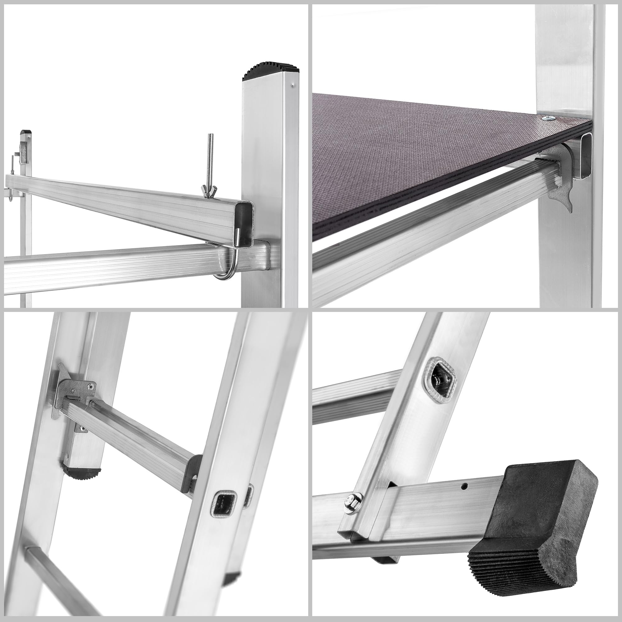 KADAX Andamio Aluminio 16 peldanos | 114x214cm | Plataforma Antideslizante | Escalera Plegable Multiusos | hasta 150kg