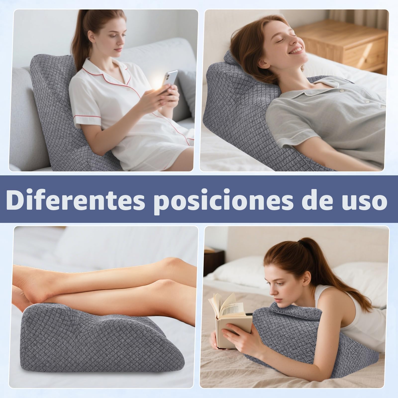 Cojín Ortopédico para Parejas, Espuma de Memoria Cojín Ortopédico para Dormir Boca Abajo, 5 Zonas de Soporte Cervical Regulable y Extraíble, Antideslizante, para Sofá, Cama, Escritorio Gris Oscuro