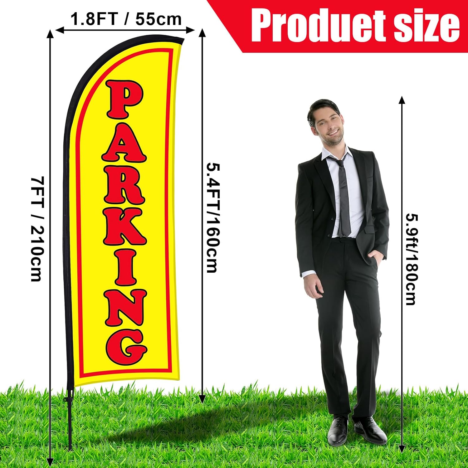 Hahafelt 2 Sets Parking Feather Flag with Pole 7 ft Parking Sign Banner Swooper Flag with Ground Stake and Portable Bag for Business Outside Event (Yellow)