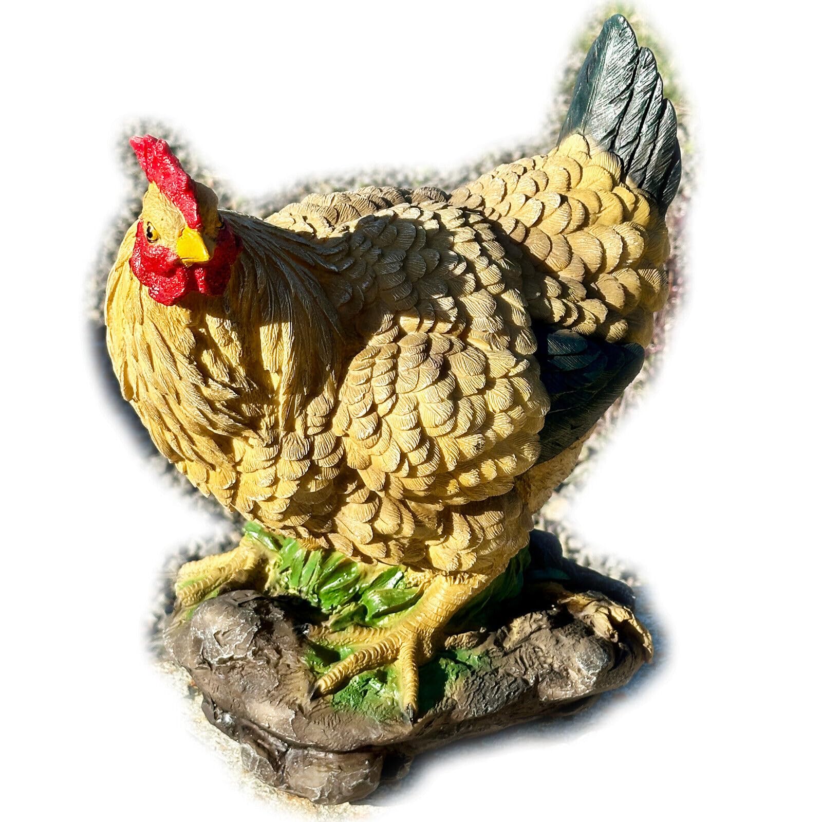 Darthome Brown Resin Hen Ornament 32Cm Large Yellow Farm Bird Chicken Novelty Garden Sculpture Gift
