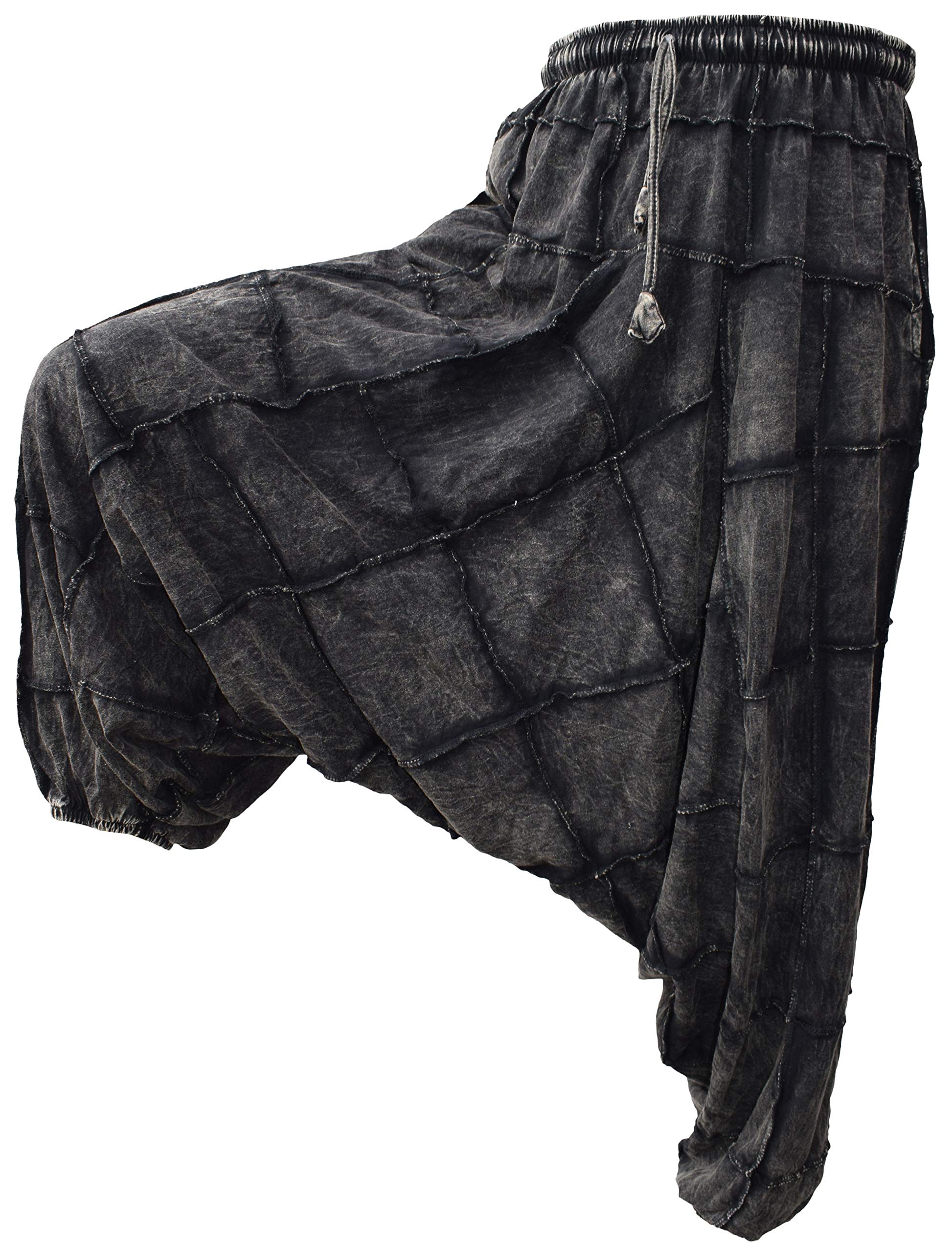 Uomo Peso Leggero Cotone Cavallo Basso Ninja Aladdin Genio Nero Lavoro di Patch Harem I Pantaloni