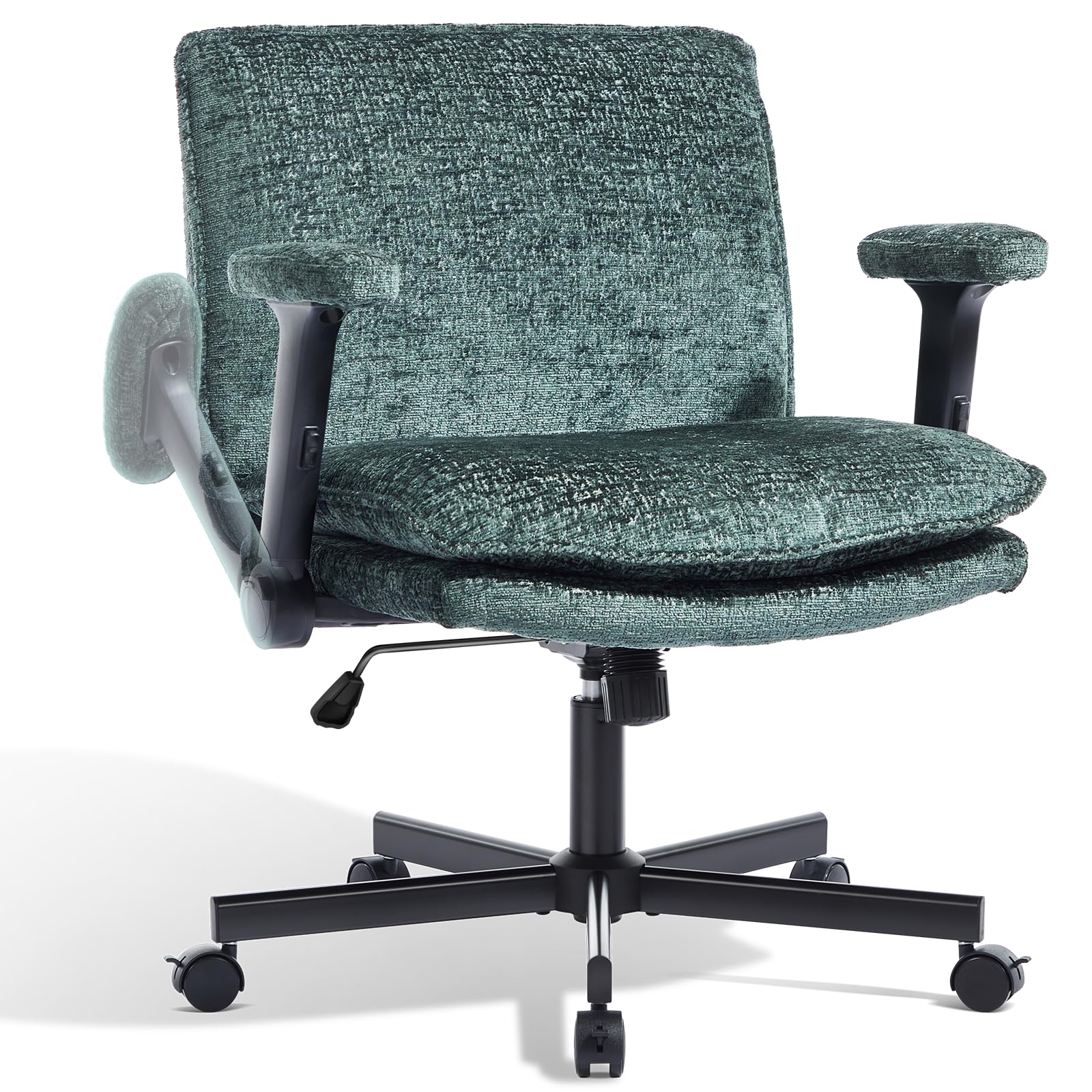 Morkprism Criss Cross Chair with Flip-Up Arms and Lockable Wheels Plush Fabric Cross Legged Office Desk Chair Wider
