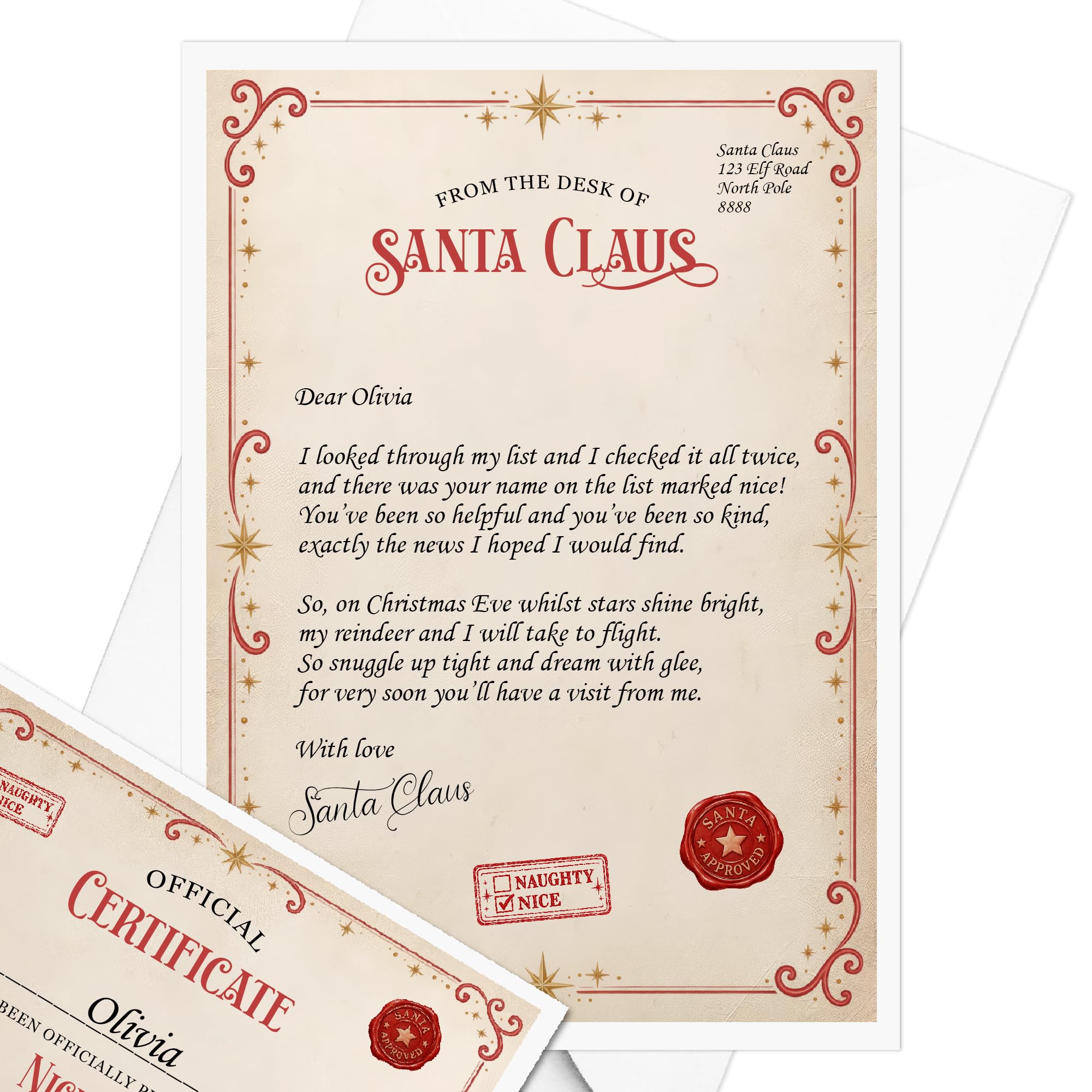 Personalised Letter From Santa - Father Christmas Nice List Certificate