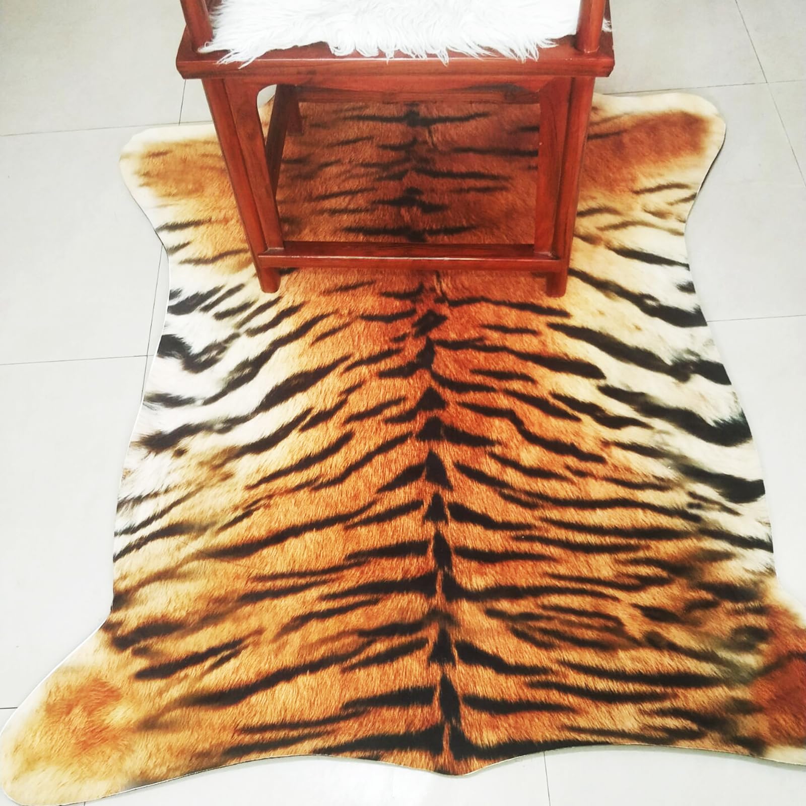 Tapis en Fausse De ZèBre,Tapis en Peau d'animal,Tapis à Imprimé LéOpard,Tapis en Peau De Vache SynthéTique,avec RevêTement Peau BêTe,AntidéRapant,pour Chambre à Coucher,Salon