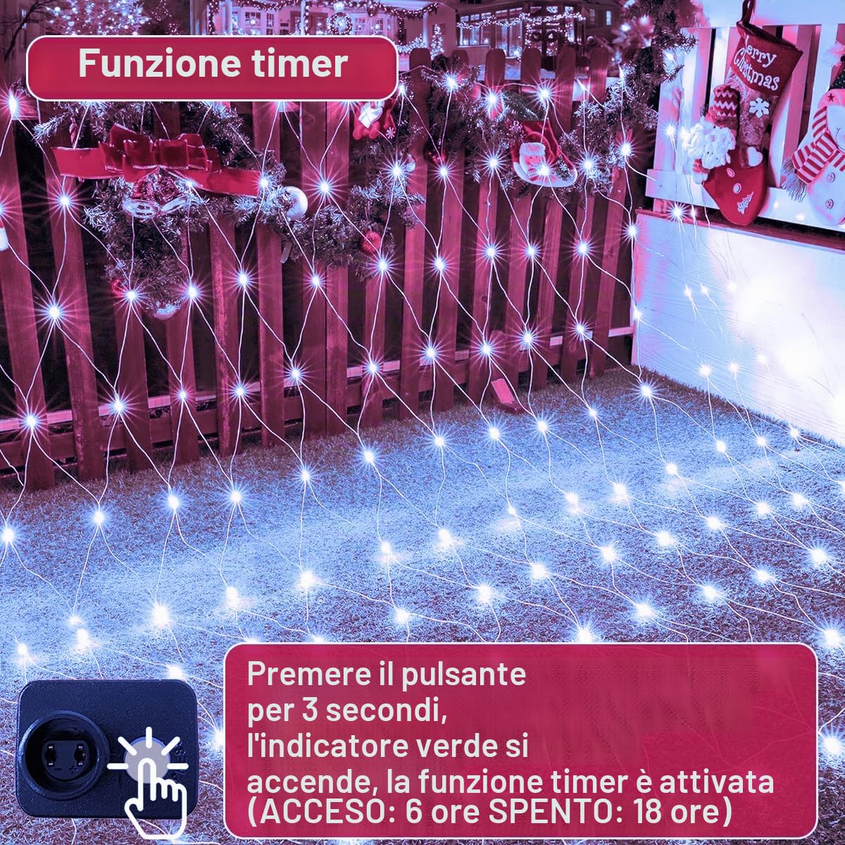 Rate Luminosa Esterno 3m x 2m 208 LED Rete Luci Albero di Natale | 8 Modalità Luci da Esterno Natalizie Impermeabile Catene Luminose per Natalizie Interno Esterno Decorazioni
