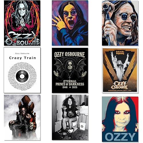Ozzy Osbourne Tribute Posters - Ozzy Osbourne merch, Prince of Darkness posters, Black Sabbath classic rock wall art decor, heavy metal wall art prints - Unframed Set of 9 (8x10)
