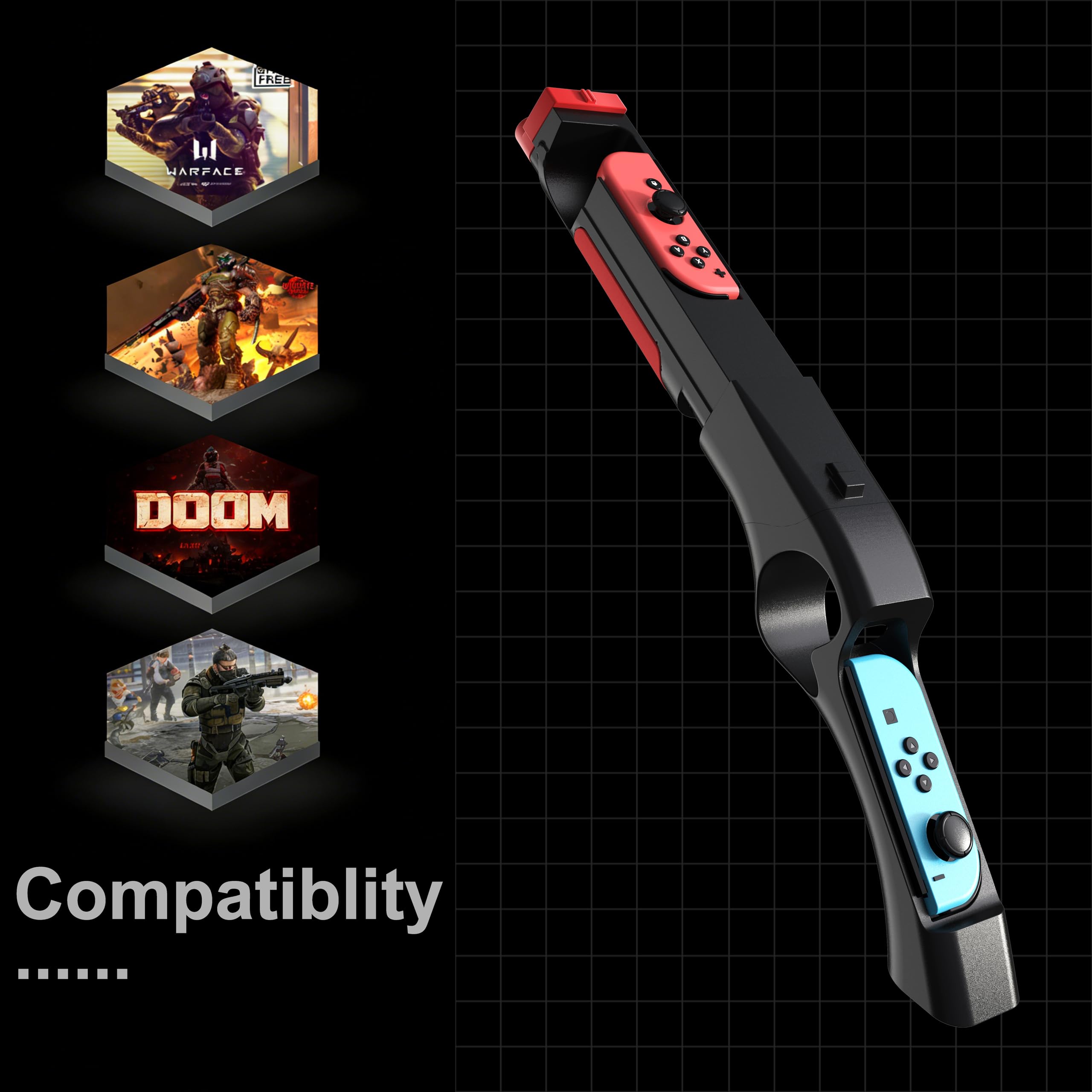 GAMSURFING Manette de pistolet pour Nintendo Switch/Switch OLED JoyCons Jeux de tir, Sniper Elite 3, Big Buck Hunter, Resident Evil et autres, pour Switch Hand Grip Shooting Games Accessoire