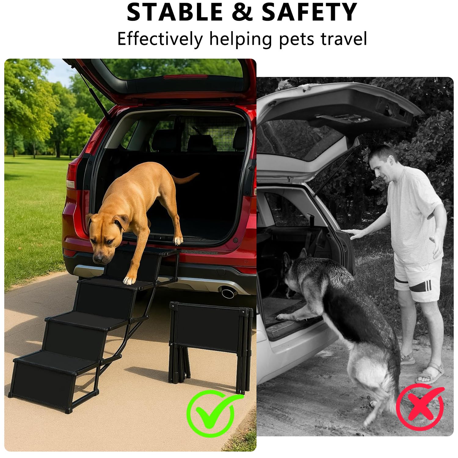 Rampa para Perros Coche, 4 Peldaños Escalera para Perros – Extra Ancha, para Perros Grandes Pequeños, Peldaños Mascotas, Ayuda Subir al Coche, Capacidad Carga hasta 80 kg, Apta Todos Los Vehículos