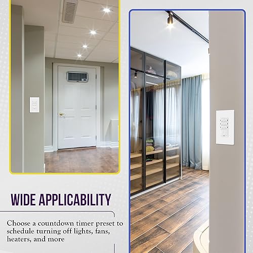 Miniatura 3 de Temporizador de interruptor de cuenta regresiva de 2 horas ENERLITES, 5-10-20-30 minutos, 1-2 horas, para ventiladores de baño, calentadores, luces,