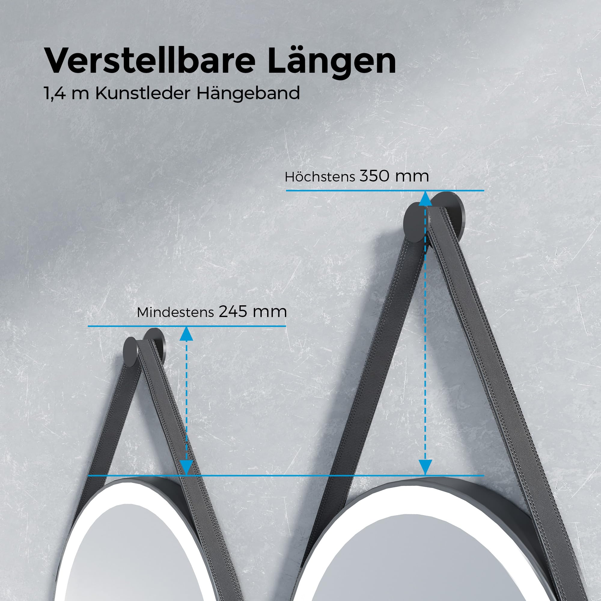 Heilmetz LED Badspiegel Ø 50 cm, 3 Lichtfarben dimmbar, Touch, Schwarz