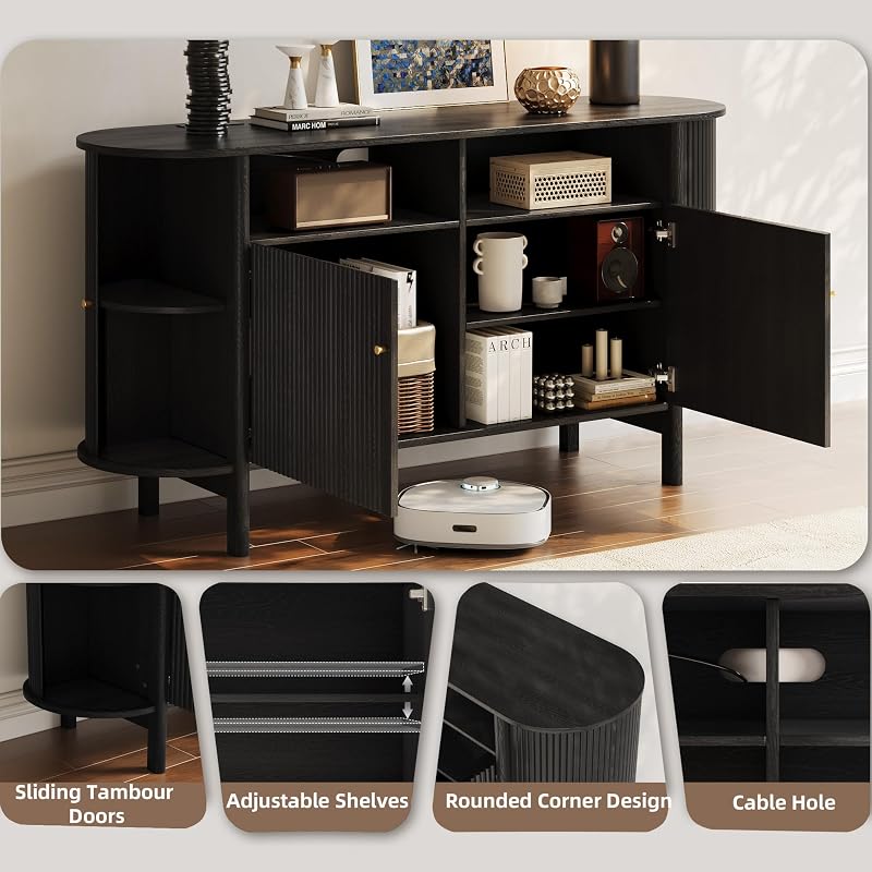 55 Inch TV Stand with Power Outlets, Mid Century Entertainment Center image 5