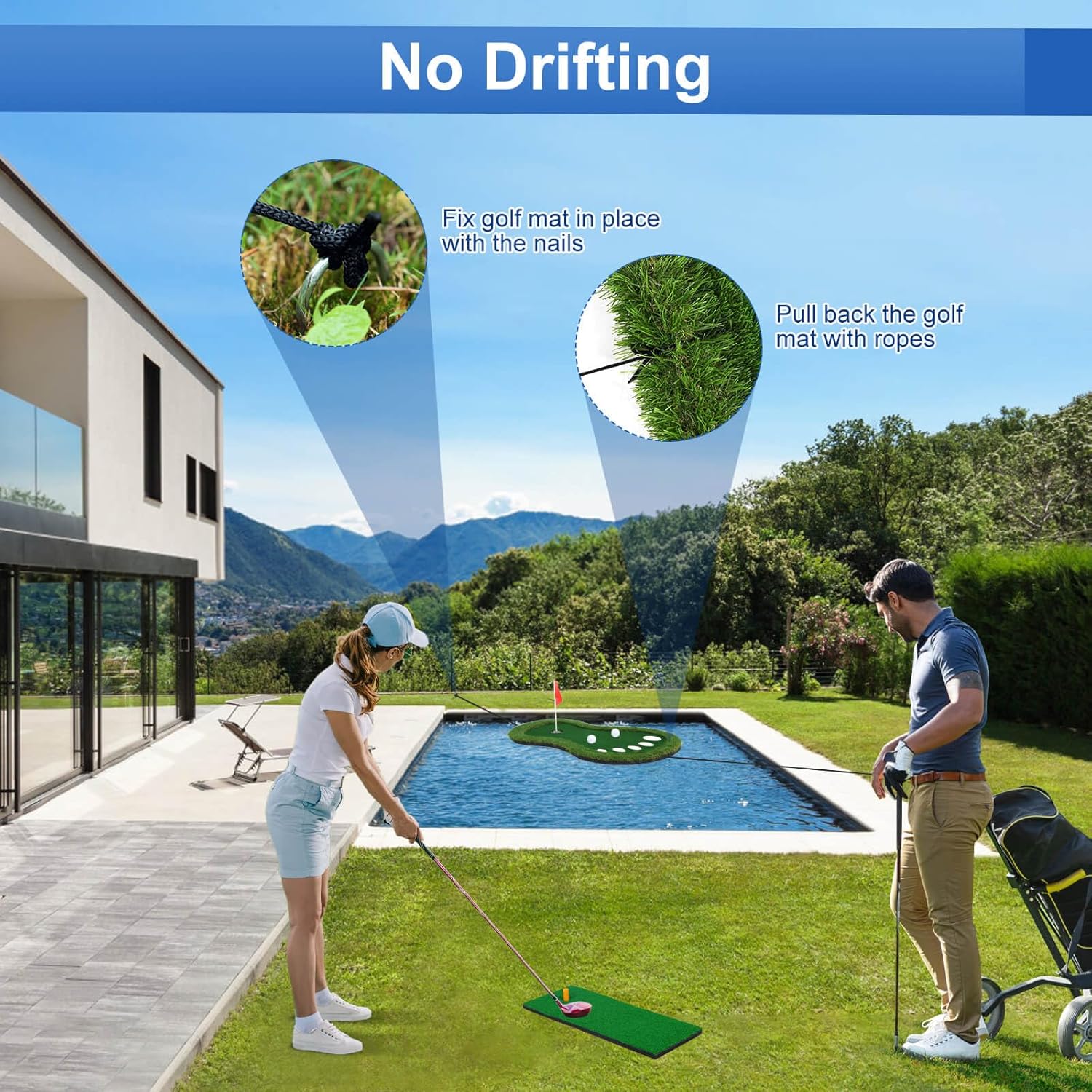 Floating Golf Green for Pool, Floating Chipping Green Mat with Ball Retriever for Pool/Lake, No Drifting Floating Golf Putting Turf Game Set for Golfers