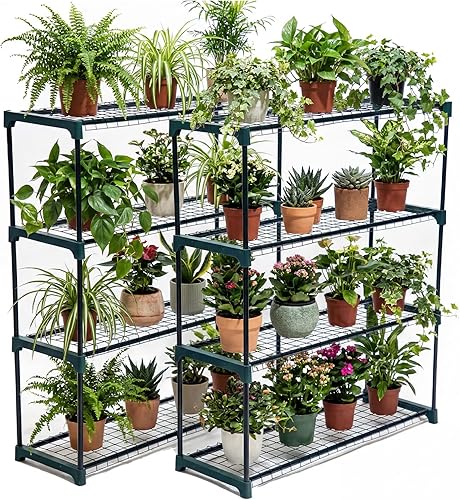 Miniatura 7 de Panana Estantería de acero para invernadero de jardín de 4 niveles, soporte para plantas, unidad de estantería de jardín, estante de almacenamiento