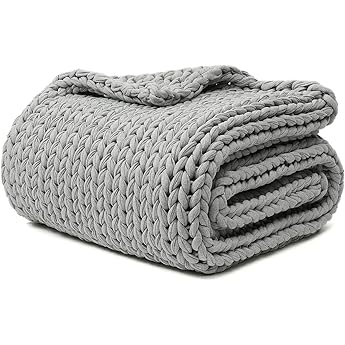 YnM Weighted Blanket, Handmade Chunky Knitted Design, Soft and Cozy, Temperature Regulating and Breathable, Machine Washable Throw for Sleep or Home Decor (Pink Fancy Yarn, 80x87 Inch, 25lbs)