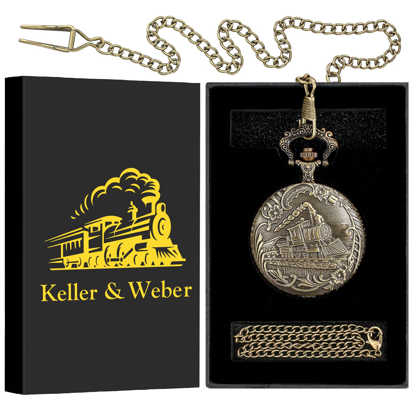 keller & weber Vintage Quartz Fob Pocket Watches for Men Women,Anniversary Presents,Birthday Christmas Gifts,Necklace Clock Gifts for Male Husband,Gift Box and Card, Steam Locomotive, Modern-picture-45