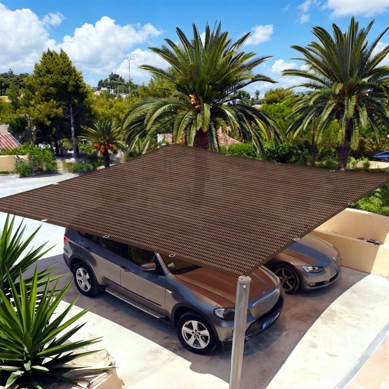 Tkanina Cieniująca 205 x 660 cm Oddychające HDPE – 95% Blokady Uv, 90% Zacienienia Siatka Cieniująca Z Oczkami Z Oczkami, Z Linką I Opaskami Kablowymi Do Na Balkon, brązowy