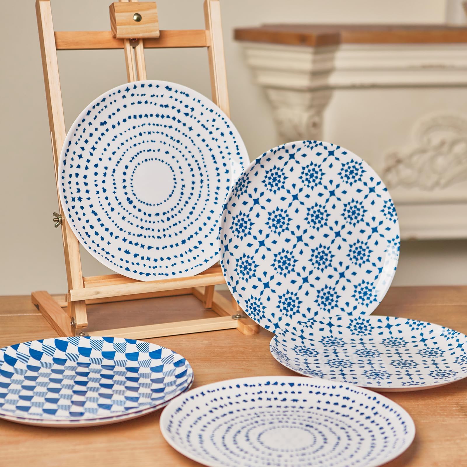 Zayton Melamine Dinner Plates - 11 Inch, Shatterproof Plastic, Lightweight, Striped Design
