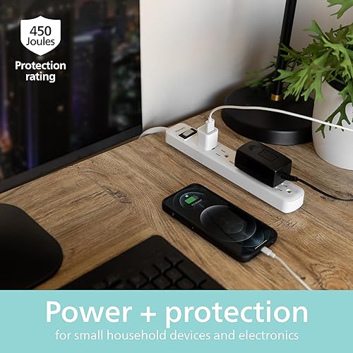 Miniatura 5 de Philips SPP3063WP37 Protector de sobretensiones de 6 tomas, cable de alimentación de 2 pies, enchufe recto, montaje en pared, 450 julios, listado