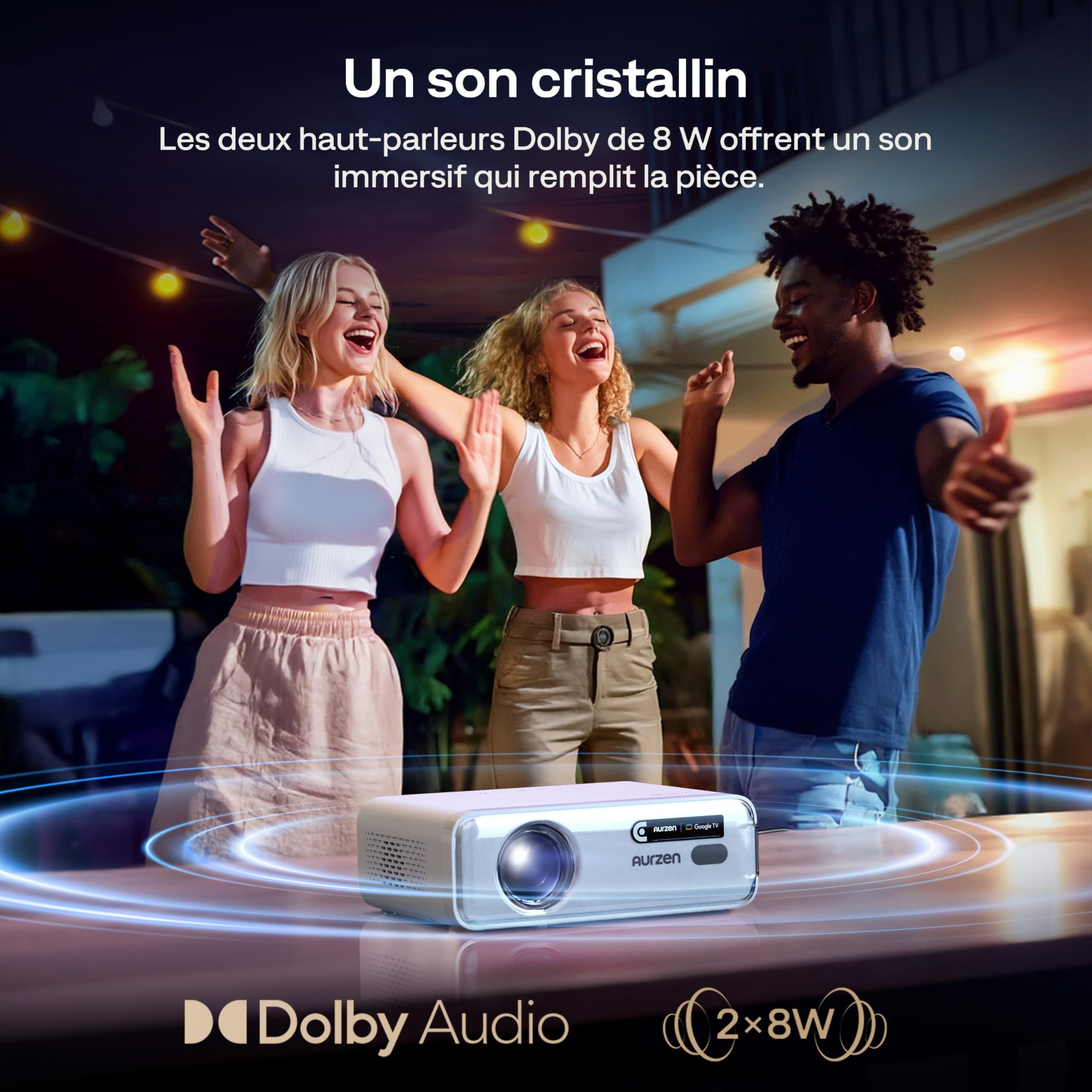 Aurzen EAZZE D1 GTV Vidéoprojecteur avec Google TV, 4K Supportée, avec WiFi et Bluetooth, Netflix sous Licence Officielle, Auto Focus & Keystone, DoIby Audio, Zoom, Native 1080P (Blanc)
