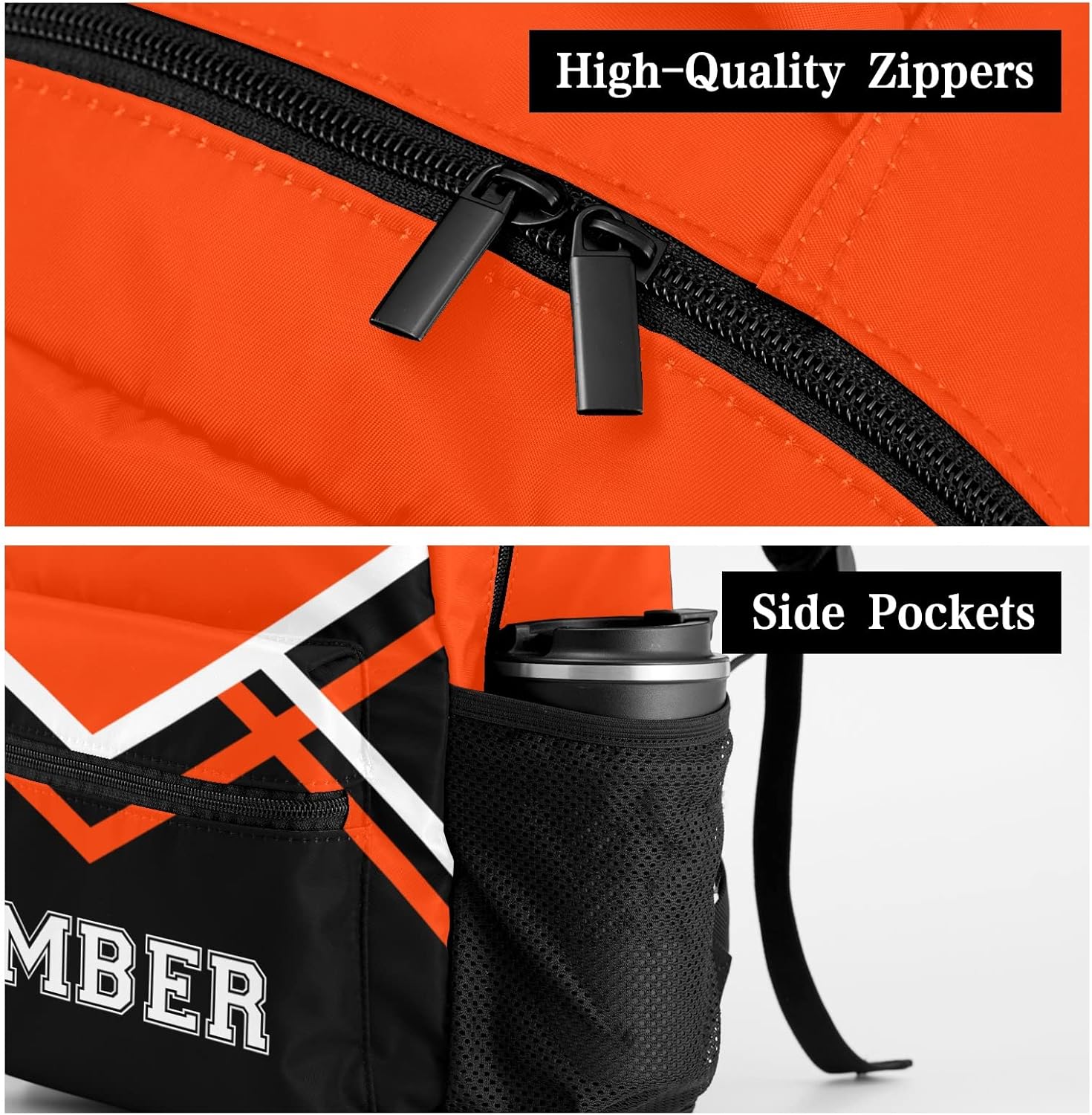 Personalized Cheerleaders Black Orange Backpack Causual Shoulder Bags for Women Men Gift