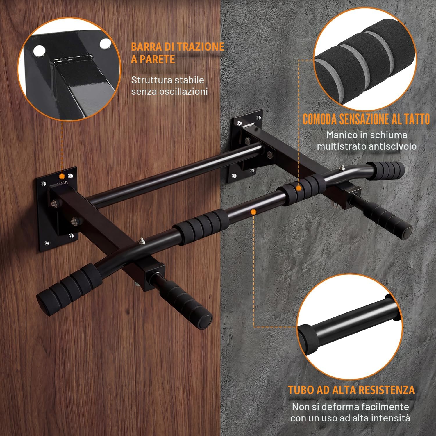 Vexloria Sbarra per trazioni, Sbarra Trazioni a Muro, con impugnatura in schiuma antiscivolo, Multi-Grip Pull Up Bar per Boxing ecc, fitness da casa BSX1