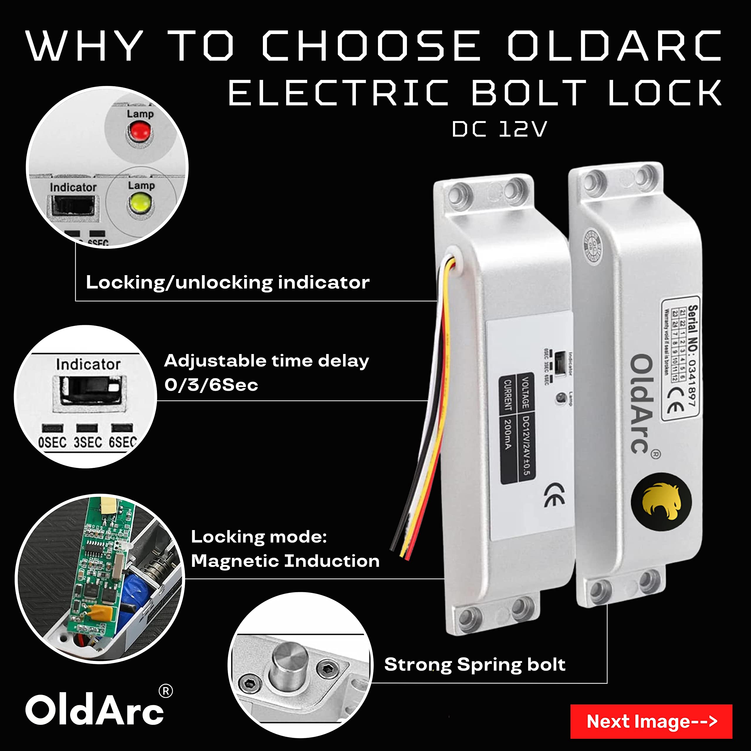 OldArc SB2 Surface Drop Bolt Lock | 4 Wire Electric Bolt Lock for Door Access Control | Flat Surface Auto Door Lock for Metal Wooden Door | 12V DC Electric Lock with Time Delay — Amazon image 4