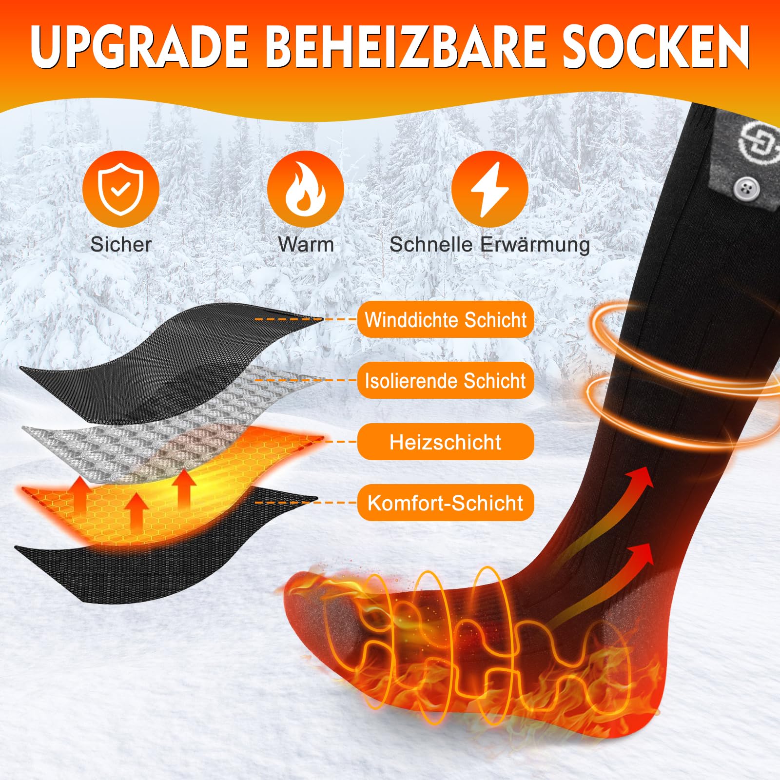 Beheizte Socken Mit Akku | 5000mAh & APP-Steuerung - Wärme Bis Zu 10 Stunden