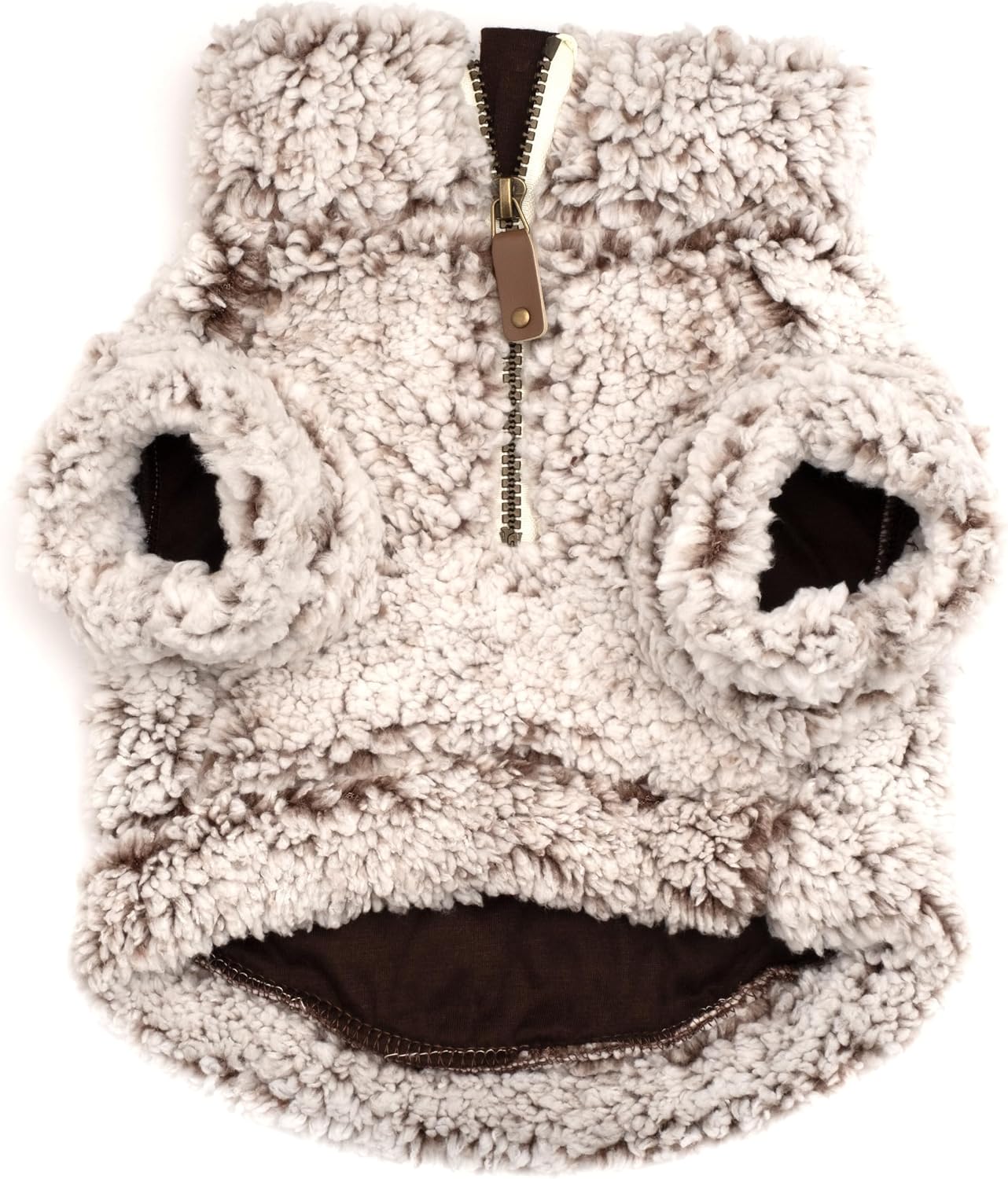 THE WORTHY DOG Wubby Fleece Pullover – Soft, Warm & Cozy Quarter Zip Sweater with Jersey Knit Lining – Easy-On Cold Weather Dog Jacket- Ivory, Medium