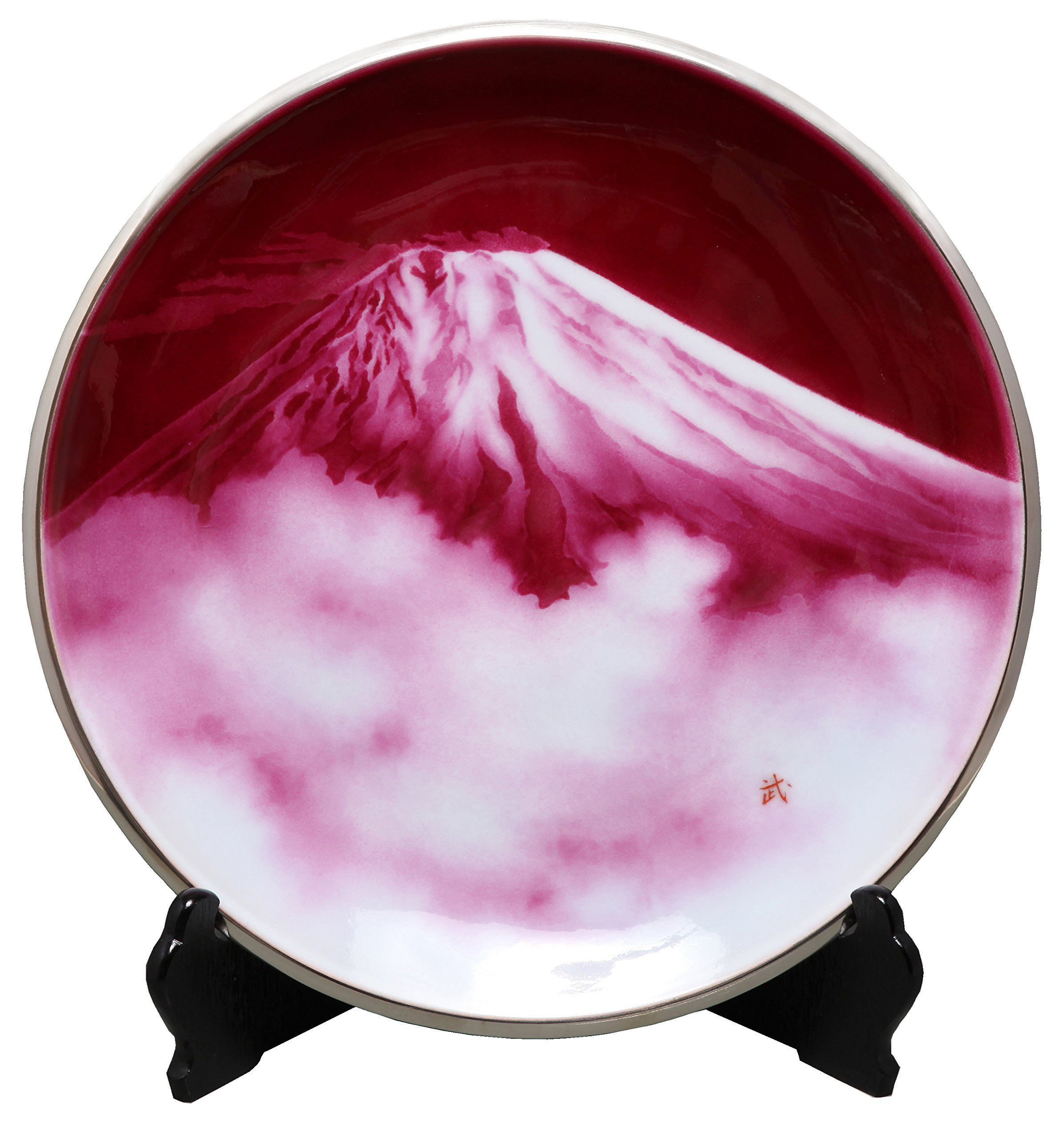 Amazon.co.jp: 彩光舎 七宝焼き 15 丸赤富士 飾り皿 007-06 :