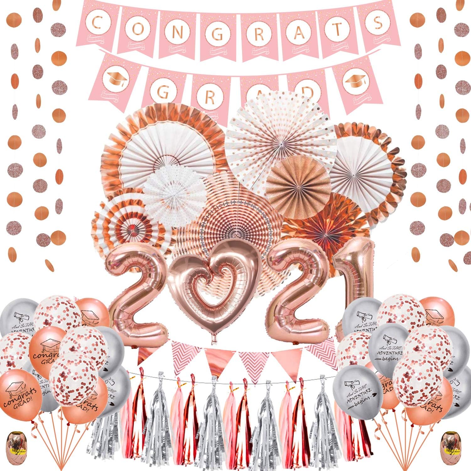 Graduation Decorations 2022 Rose Gold - Graduation Party Supplies 2022, Comes with Graduation Banner, Balloons, Foil Fringe Curtains, Huge Number Foil Balloons, Great for Graduation Party