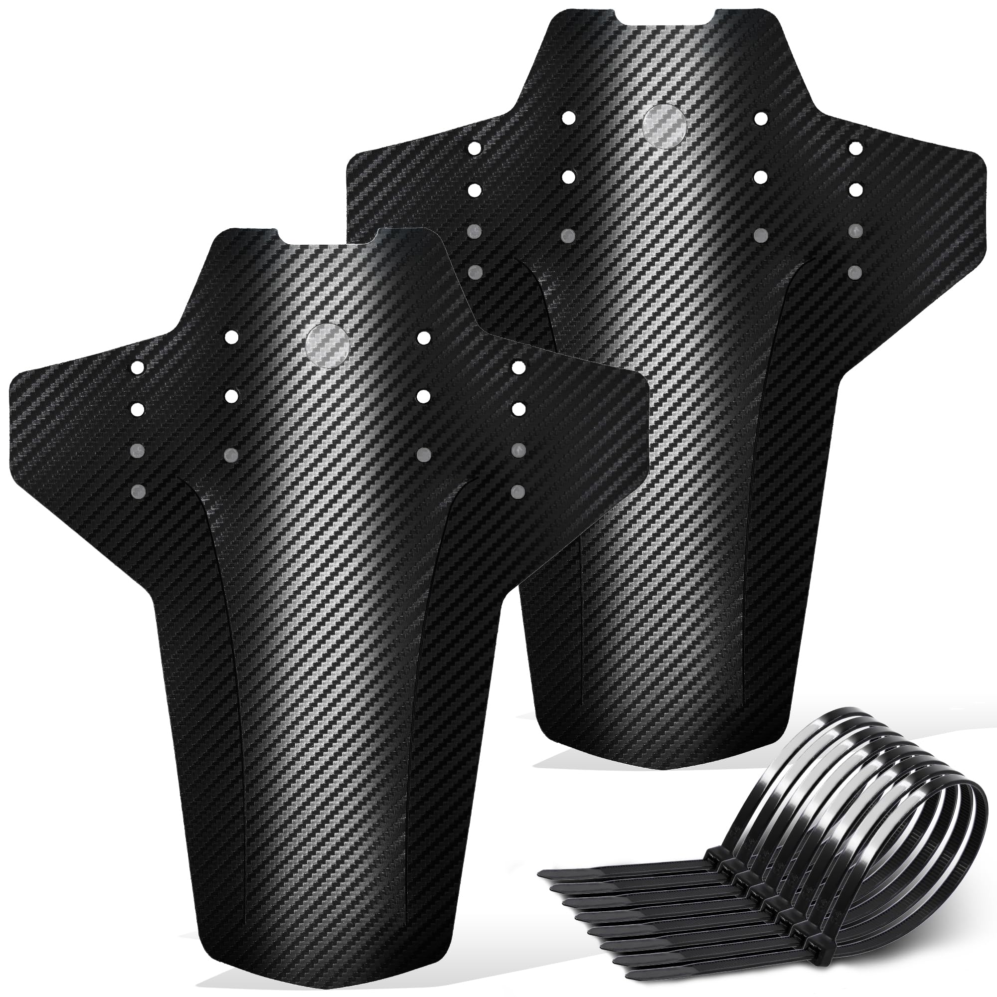 FETESNICE 2 Pezzi MTB Mudguard- Mountain Bike Protection Board da 29 Pollici in Fibra di Carbonio Testurizzata Anteriore e Posteriore con 10 attacchi Via Cavo.