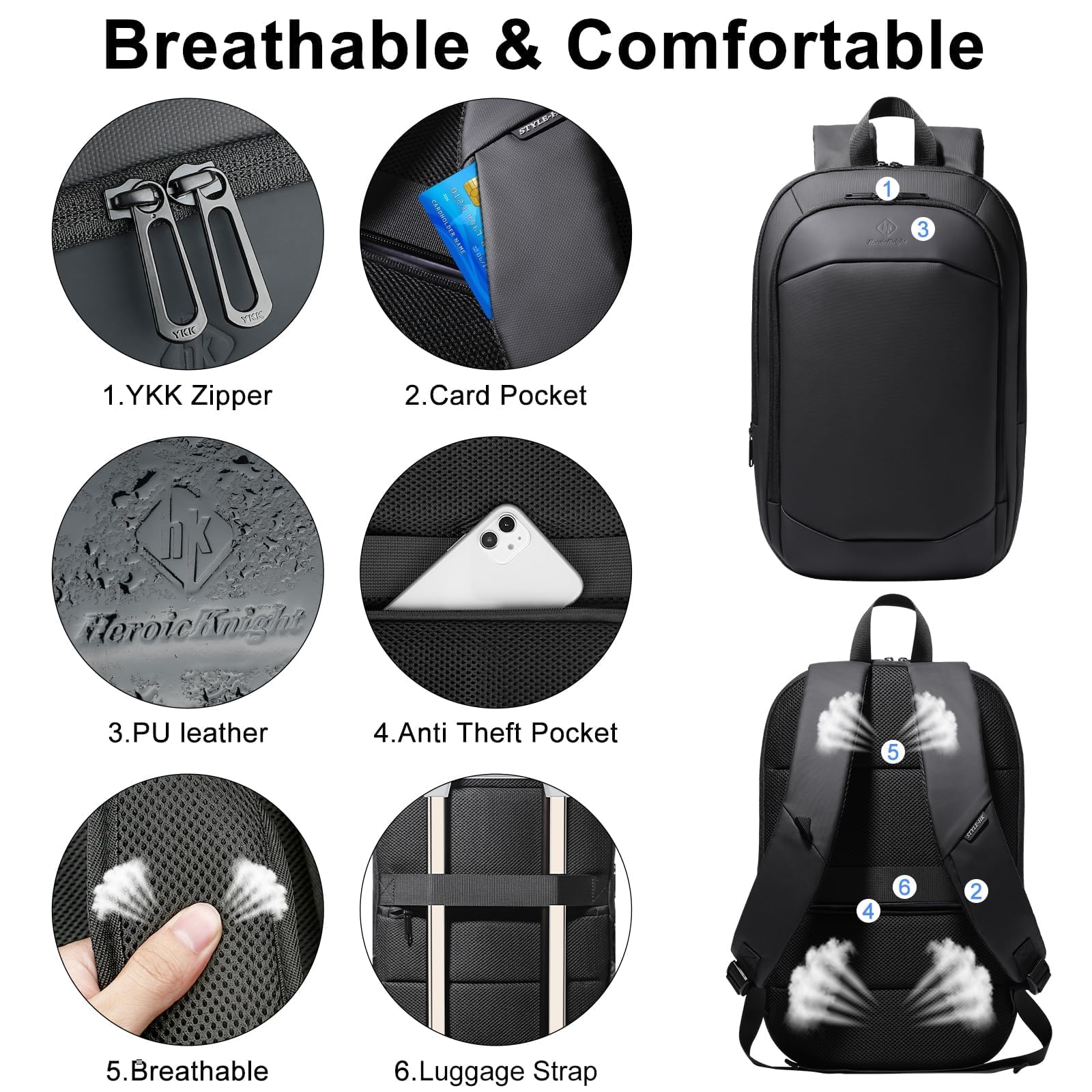Zaino per Computer Portatili da Uomo Zaini per PC portatili da 15,6 pollici, con porta USB antifurto Grande Capacità Resistente all'Acqua per lavoro Quotidiano Viaggio Università-Nero