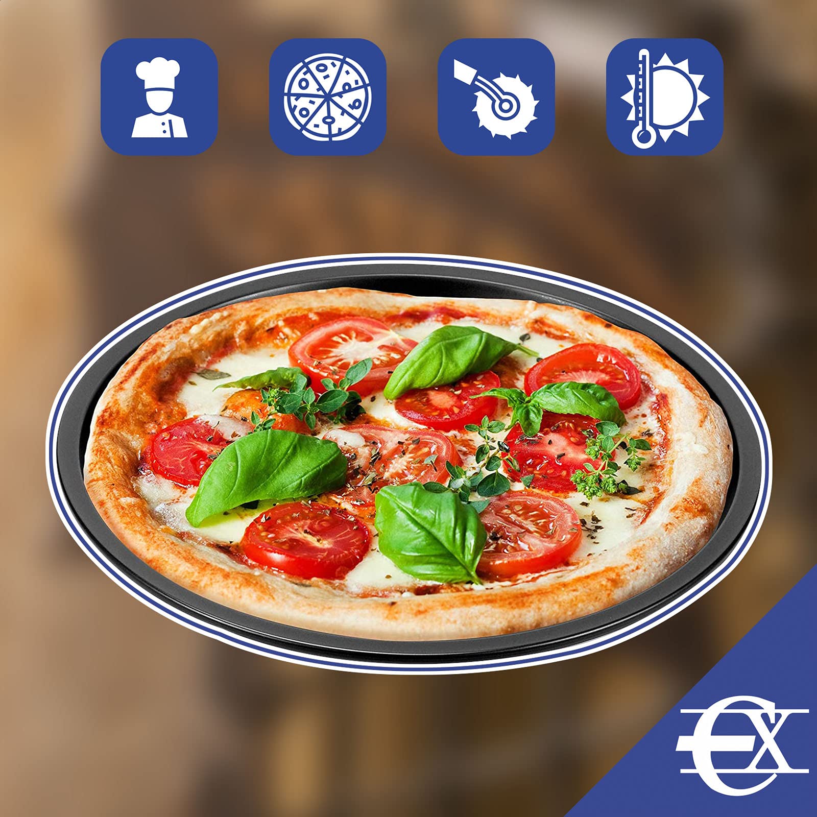 EUROXANTY Pizzablech Set - 4 Stück Antihaft Backbleche 33cm