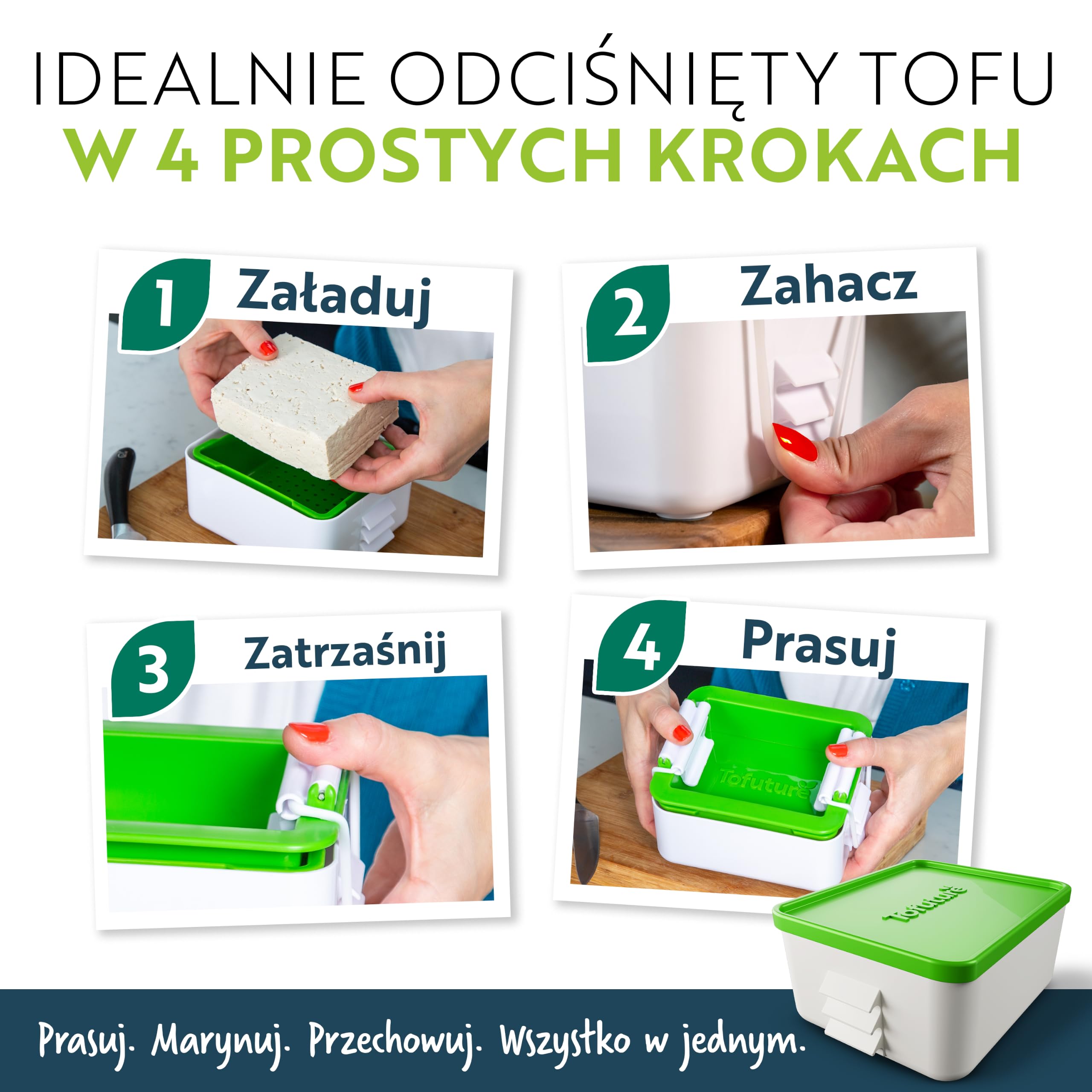 ToFuture Prasa Tofu – jedyna w swoim rodzaju i stylowa prasa tofu, która przekształci Twoje tofu. | Prasa Tofu bez zabrudzeń. Nie zawiera BPA. Nadaje się do mycia w zmywarce Do tofu 225-450 g, jedwabistego tofu i paneera.