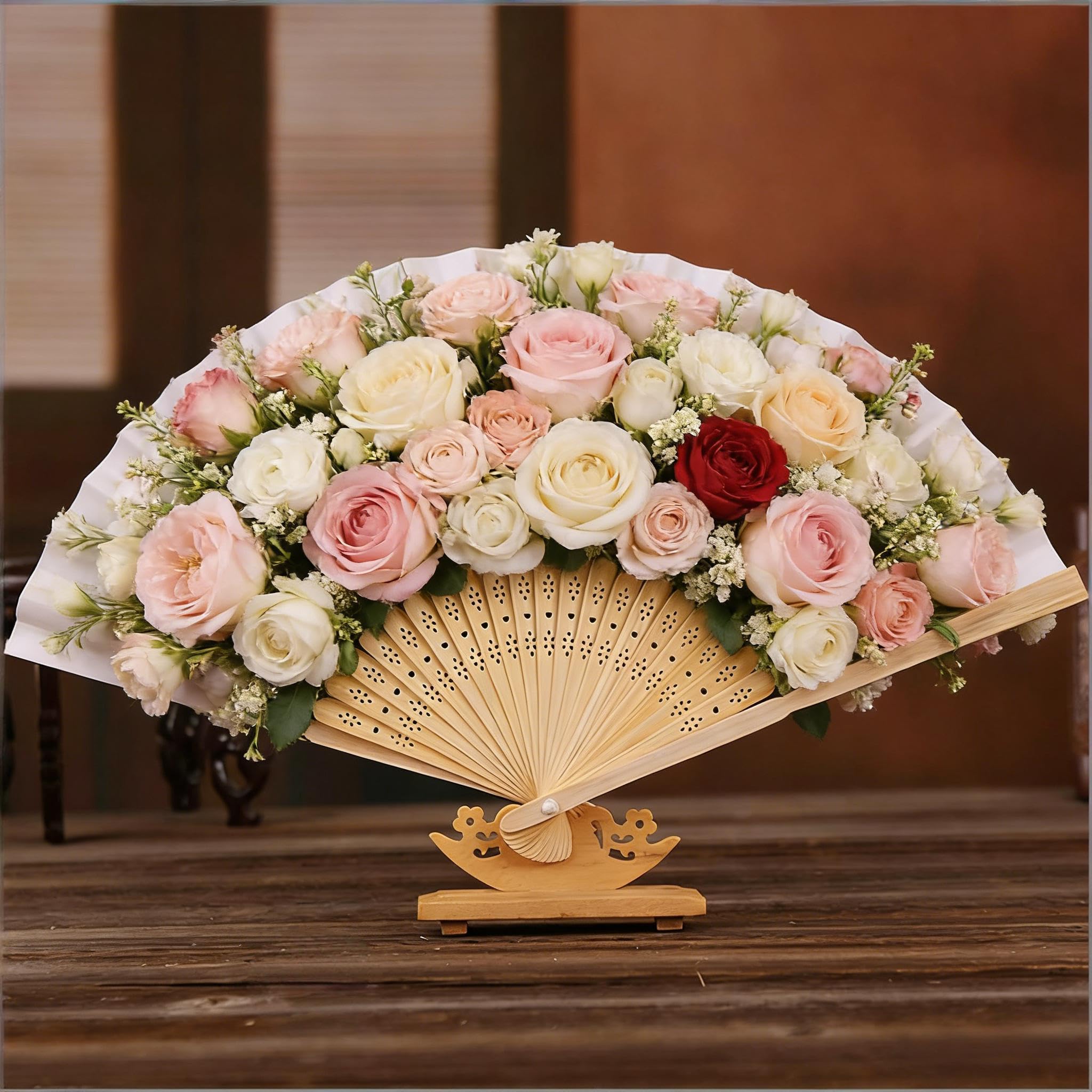 Lot 60 Eventail Mariage Personalisable Blanc Pliante de Papier Cadeau pour Invités Mariage Fête Décoration Déco DIY