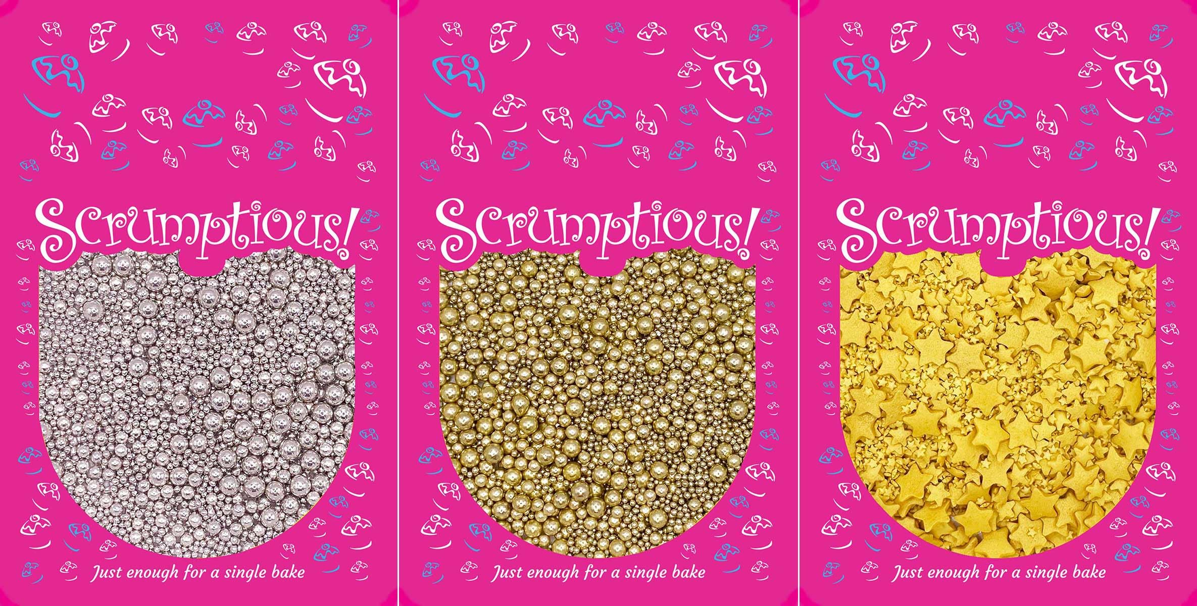 Scrumptious!, Bundle, Metallics Edible Cake Topper Sprinkles Cupcake Decorations, 1x30g Pearls Mix, High Shine Gold